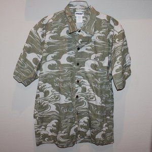 vintage Murf Wear 1997 mens Large green & beige Hawaiian shirt waves USA